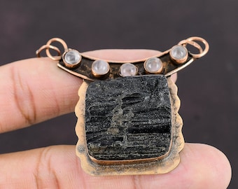 Black Tourmaline Rough Pendant Rose Quartz Pendant Copper Pendant Natural Gemstone Pendant Copper Jewelry Gift Handmade Rough Stone Jewelry