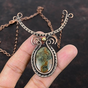 Spessartine Garnet in Limestone Necklace Copper Wire Wrapped Gemstone Necklace Adjustable Necklace Handmade Copper Jewelry Engagement Gift