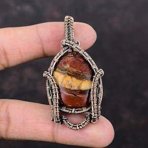 Red Snakeskin Jasper Pendant Copper Wire Wrapped Pendant Copper Jewelry Natural Gemstone Pendant Handmade Wire Wrapped Jewelry Gift For Her