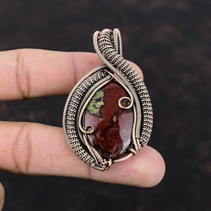 Dragon Bloodstone Pendant Copper Wire Wrapped Gemstone Pendant Handmade Jewelry Elegant Pendant Copper Wire Jewelry Unique Pendant For Gift