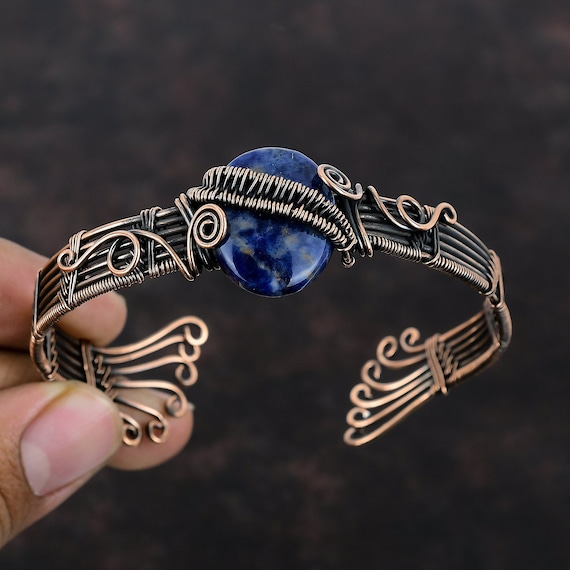 Sodalite Gemstone Bangle Copper Wire Wrapped Bracelet Adjustable Bangle Wire Wrapped Jewelry Handmade Cuff Bracelet Copper Jewelry for Gift Etsy