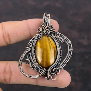 Tiger&#39;s Eye Pendant Copper Wire Wrapped Pendant Gemstone Pendant Copper Wire Wrap Jewelry Handmade Pendant Brand New Pendant Gift For Friend