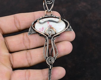 Colgante de cinabrio envuelto en alambre de cobre, joyería de cinabrio, colgante de piedras preciosas, joyería de cobre, colgante hecho a mano, joyería de boda, regalo para él