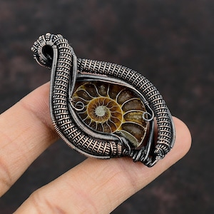 Ammonite Fossil Pendant Copper Wire Wrapped Gemstone Jewelry Copper Pendant Ammonite Fossil Jewelry Handmade Wire Wrap Pendant Gift For Him image 7