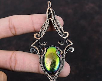 Mystic Fire Labradorite Pendant Copper Wire Wrapped Jewelry Genuine Gemstone Pendant Handmade Jewelry Copper Wire Wrap Jewelry Gift For Her