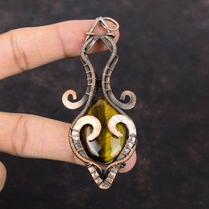 Tiger&#39;s Eye Pendant Copper Wire Wrapped Pendant Copper Jewelry Handmade Pendant Wire Wrap Gemstone Jewelry Gift For Him Birthstone Pendants