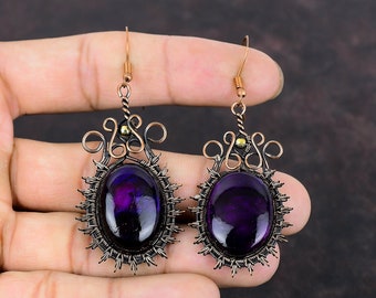 Purple Fire Labradorite Earring Copper Wire Wrapped Earrings Gemstone Jewelry Handmade Earrings Gift For Mom Amazing Earrings Copper Jewelry