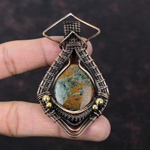 Spessartine Garnet in Limestone Pendant Copper Wire Wrapped Pendant Handmade Gemstone Pendant Copper Jewelry Gift For Her Wire Wrap Jewelry