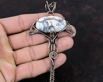 Colgante de ópalo dendrita envuelto en alambre de cobre, colgante elegante, joyería de cobre, colgante hecho a mano, envoltura de alambre, joyería de piedras preciosas, regalo de aniversario