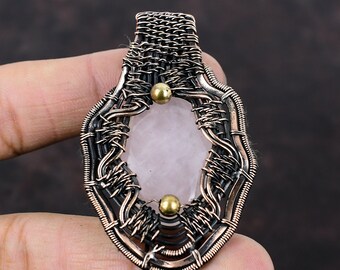 Rose Quartz Pendant Copper Wire Wrapped Pendant Rose Quartz Jewelry Handmade Designer Pendant Gemstone Copper Jewelry Special Occasion Gift