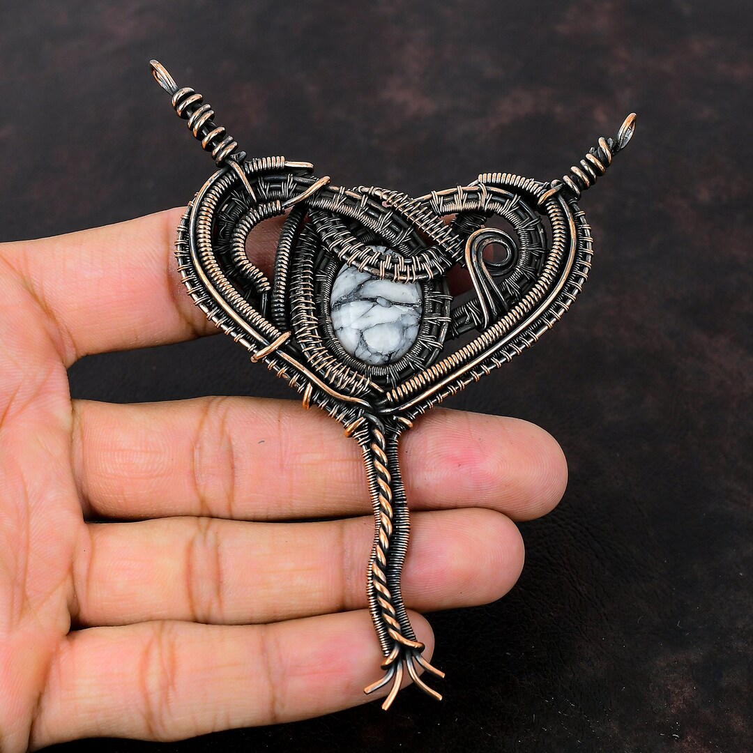 Pinolith Jasper Pendant Copper Wire Wrapped Pendant Gemstone Copper ...