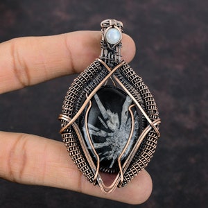 Chrysanthemum Pendant Gemstone Pendant Copper Wire Wrapped Pendant Rainbow Moonstone Pendant Copper Jewelry Handmade Pendant Gift For Mother