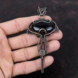 Black Onyx Pendant Copper Wire Wrapped Jewelry Natural Gemstone Pendant Designer Pendant Handmade Copper Jewelry Gift For Him Ethnic Pendant