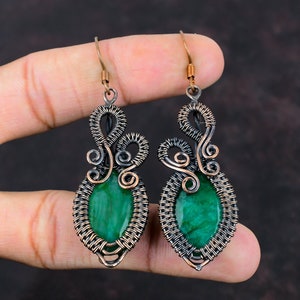 Faceted Zambian Emerald Earring Copper Wire Wrapped Earring Copper Jewelry Handmade Earrings Gemstone Jewelry Gift For Her Wire Wrap Jewelry