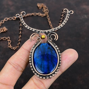 Blue Fire Labradorite Necklace Copper Wire Wrapped Necklace Adjustable Necklace Handmade Necklace Gemstone Jewelry For Gift Copper Jewelry
