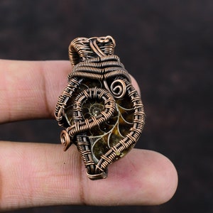 Ammonite Fossil Pendant Copper Wire Wrapped Gemstone Pendant Ammonite Fossil Jewelry Decent Pendant Handmade Pendant Copper Jewelry For Gift