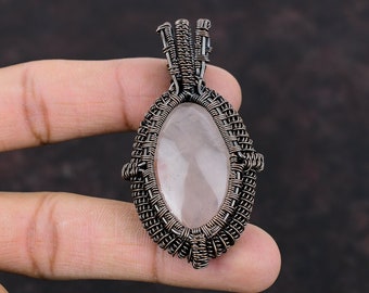 Rose Quartz Pendant Copper Wire Wrapped Pendant Copper Jewelry Handmade Pendant Wire Wrapped Jewelry Original Gemstone Pendant Gift For Her