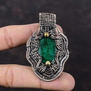 Faceted Zambian Emerald Pendant Copper Wire Wrapped Pendant Handmade Designer Pendant Gemstone Copper Jewelry Gift For Women Emerald Jewelry