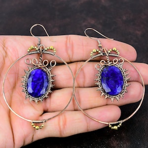 Faceted Blue Sapphire Earring Copper Wire Wrapped Gemstone Earrings Handmade Unique Jewelry Amazing Earring Copper Wire Jewelry Wedding Gift