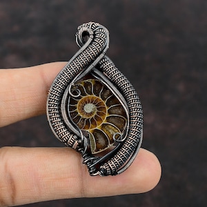 Ammonite Fossil Pendant Copper Wire Wrapped Gemstone Jewelry Copper Pendant Ammonite Fossil Jewelry Handmade Wire Wrap Pendant Gift For Him image 6