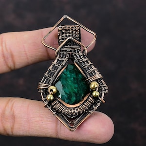 Faceted Zambian Emerald Pendant Copper Wire Wrapped Gemstone Pendant Handmade Jewelry Amazing Pendant Copper Wire Wrap Jewelry Gift For Mom
