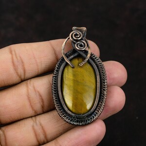 Tiger&#39;s Eye Gemstone Pendant Copper Wire Wrapped Pendant Copper Wire Jewelry Handmade Designer Pendant Gift For Mother Tiger&#39;s Eye Jewelry