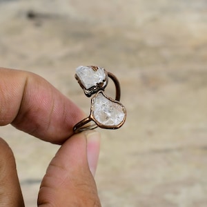 White Topaz Rough Ring Electroformed Copper Ring Adjustable Ring Gemstone Handmade Ring Electroformed Jewelry Gift For Her Engagement Rings