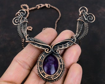 Star Amethyst Necklace Copper Wire Wrapped Necklace Real Gemstone Necklace Star Amethyst Jewelry Handmade Necklace Copper Jewelry For Gifts