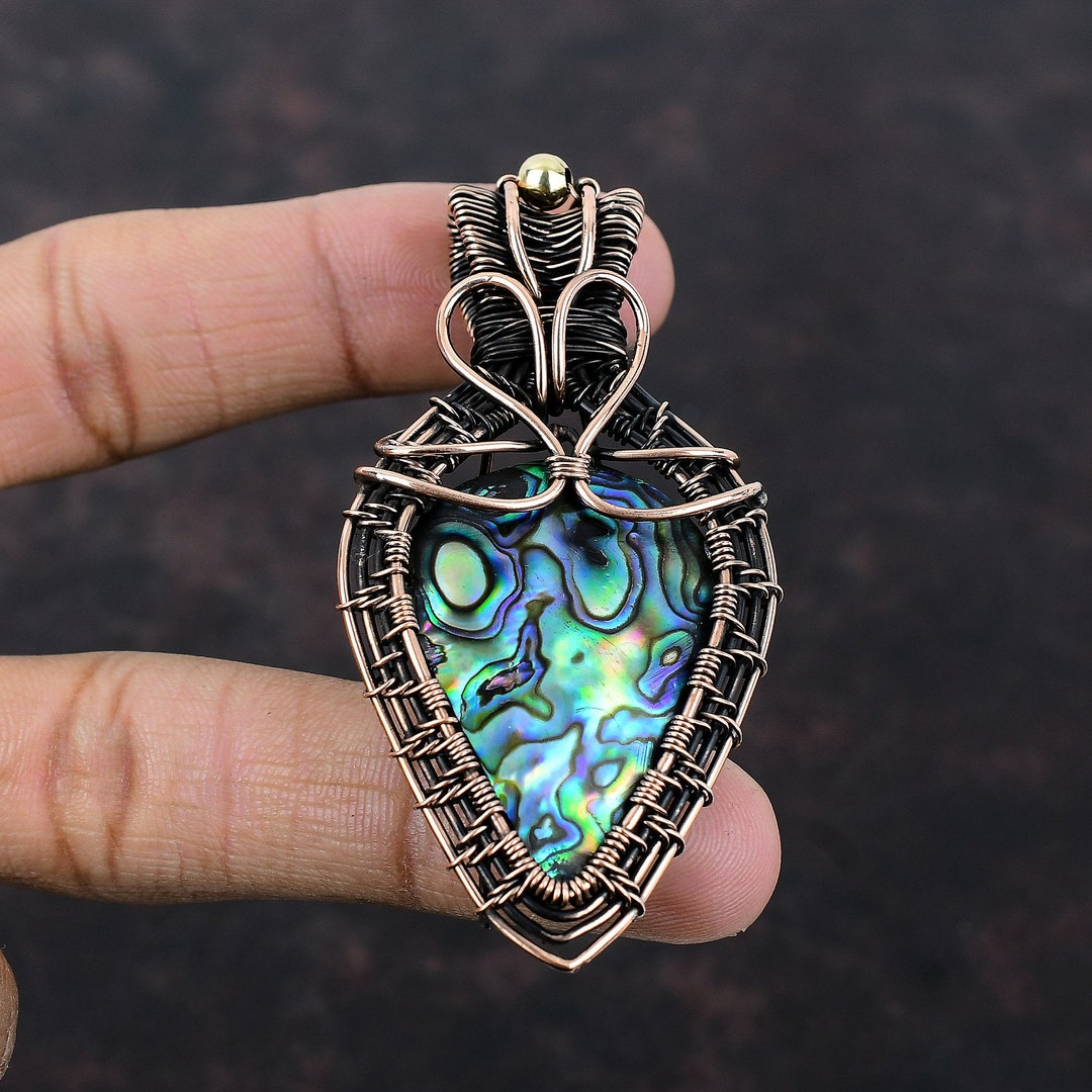 Abalone Shell Pendant Copper Wire Wrapped Pendant Abalone - Etsy