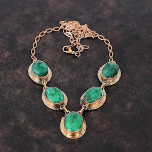 Faceted Zambian Emerald Necklace Copper Necklace Gemstone Jewelry Adjustable Chain Necklace Handmade Necklace Copper Jewelry Engagement Gift