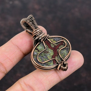 Dragon Bloodstone Pendant Copper Wire Wrapped Rainbow Moonstone Pendant Handmade Pendant Copper Wire Wrap Jewelry Gemstone Pendant For Gift image 9