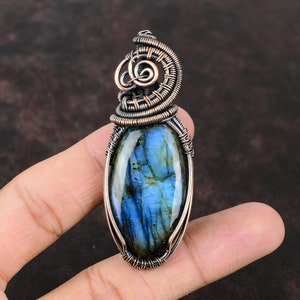 Labradorite Copper Pendant Wire Wrapped Gemstone Pendant Handmade Labradorite Pendant Designer Jewelry Copper Jewelry For Gift Healing Stone