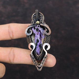 Charoite Pendant Copper Wire Wrapped Pendant Genuine Gemstone Jewelry Handmade Pendant Copper Jewelry Anniversary Gift Wire Wrapping Jewelry