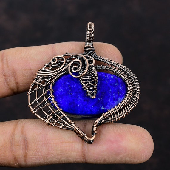 ラピスラズリペンダント銅線ラップペンダント手作りエレガントな