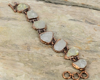 Rainbow Moonstone Rough Bracelet Electroformed Copper Bracelet Adjustable Chain Bracelet Handmade Natural Gemstone Bracelet Gift For Mother