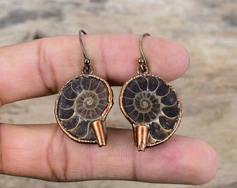 Ammonite Fossil Earring Electroformed Copper Earrings Amazing Earring Electroformed Jewelry Handmade Dainty Gemstone Earring Engagement Gift