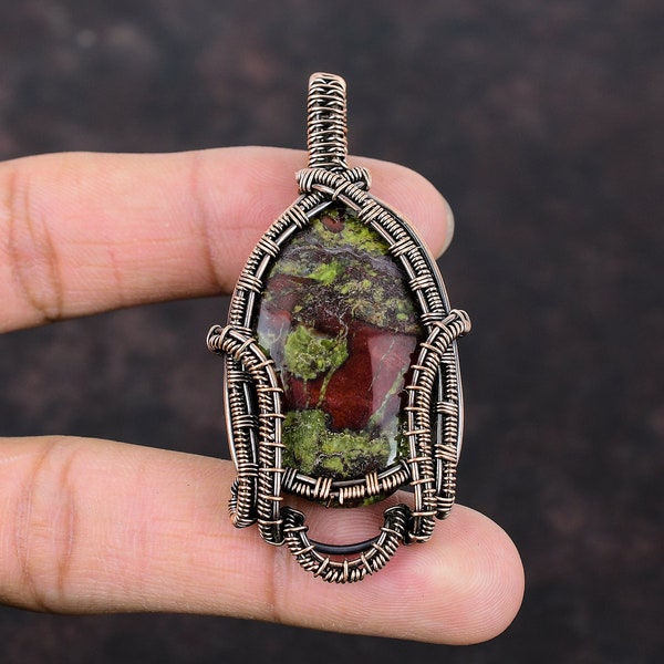 Dragon Bloodstone Gemstone Pendant Copper Wire Wrapped Pendant Handmade Pendant Anniversary Gift Copper Wire Wrap Jewelry Brand New Pendants