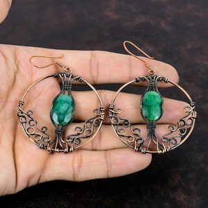 Faceted Zambian Emerald Earring Copper Wire Wrapped Earrings Gemstone Earrings Unique Copper Jewelry Handmade Wire Wrap Jewelry Wedding Gift