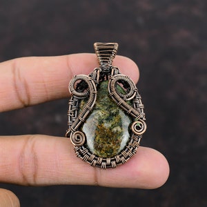 Spessartine Garnet in Limestone Pendant Copper Wire Wrapped Pendant Handmade Copper Jewelry Designer Pendant Gemstone Pendant Wedding Gift