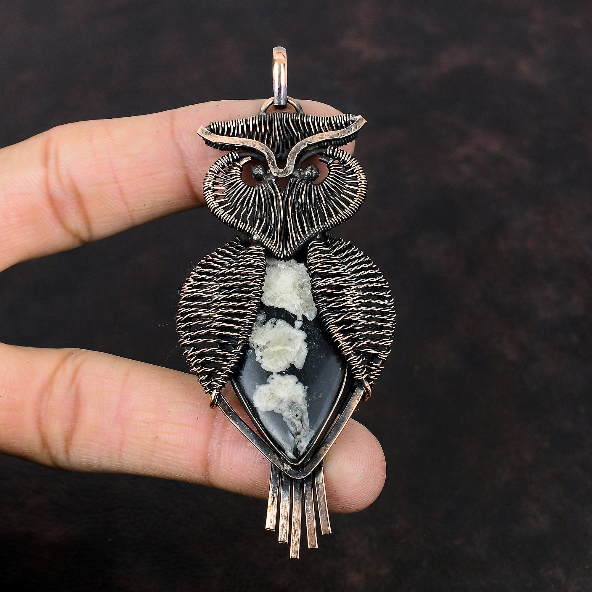 Chrysanthemum Pendant Copper Wire Wrapped Gemstone Pendant Chrysanthemum Jewelry Wonderful Owl Penda