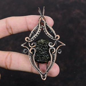 Moldavite Pendant Copper Wire Wrapped Pendant Gemstone Jewelry Boho Hippie Pendant Moldavite Copper Jewelry Handmade Pendant Engagement Gift
