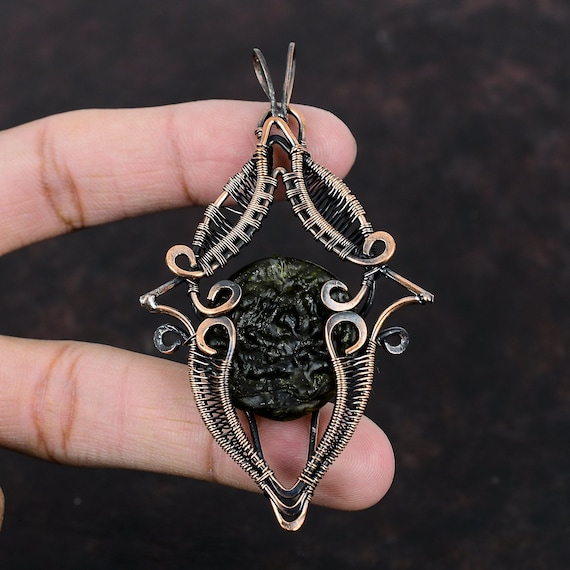 Moldavite Pendant Copper Wire Wrapped Pendant Gemstone Jewelry Boho Hippie Pendant Moldavite Copper Jewelry Handmade Pendant Engagement Gift Etsy