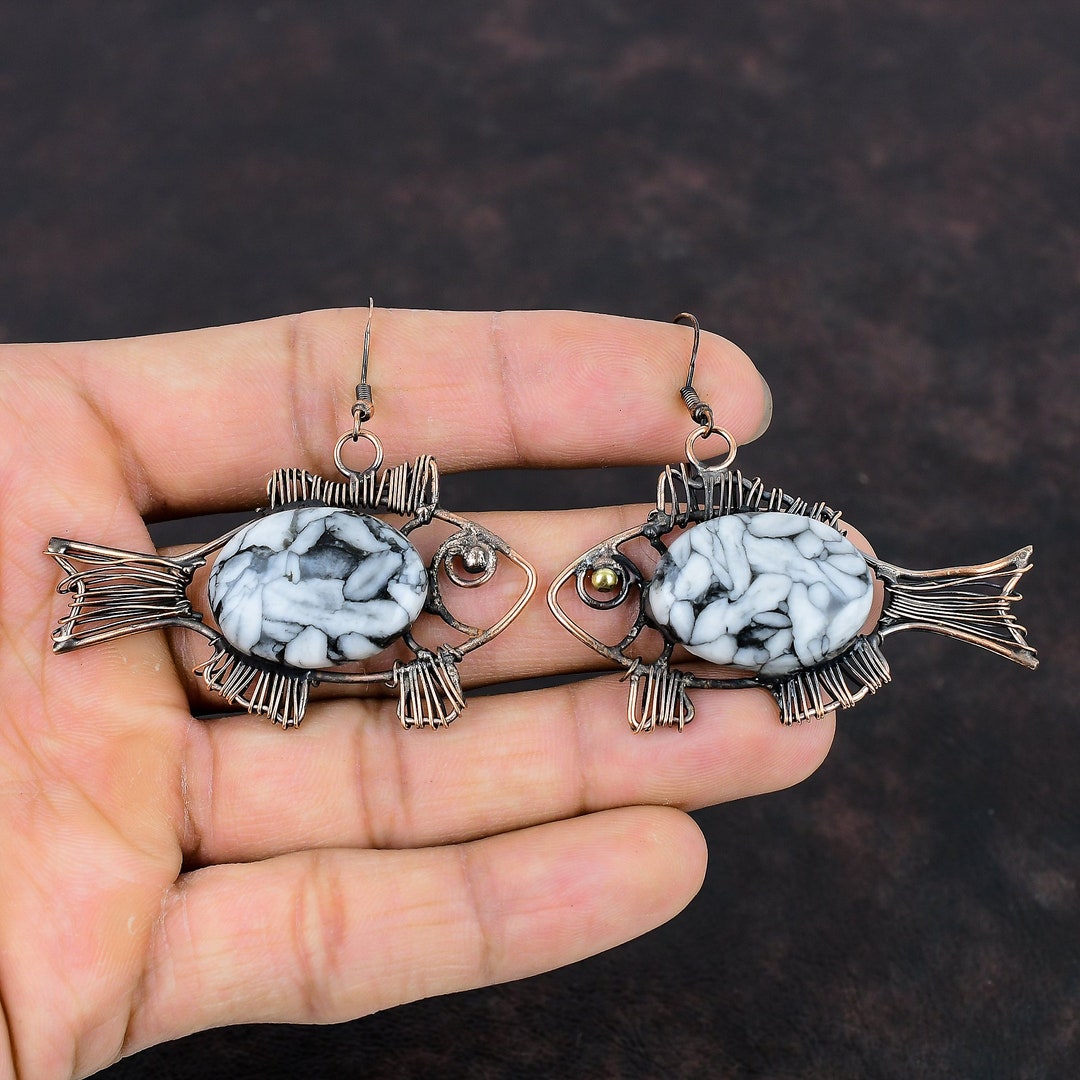 Pinolith Jasper Earring Copper Wire Wrapped Earrings Gemstone Copper ...