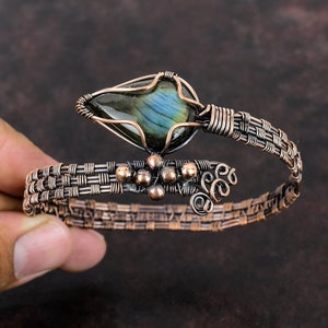 Labradorite Copper Cuff Bracelet Labradorite Bracelet Wire Wrapped Jewelry Adjustable Bracelet Gemstone Cuff Bracelet Handmade Copper Bangle