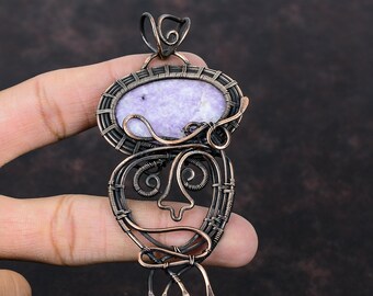 Pendentif lépidolite fil de cuivre enveloppé pendentif pierres précieuses pendentif fait main cuivre bijoux femmes pendentif élégant fil Wrap bijoux cadeau pour lui