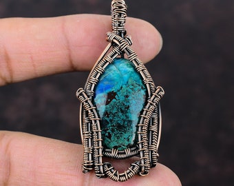 Chrysocolla Pendant Copper Wire Wrapped Pendant Handmade Pendant Chrysocolla Gemstone Jewelry Brand New Pendant Gift For Mom Copper Jewelry