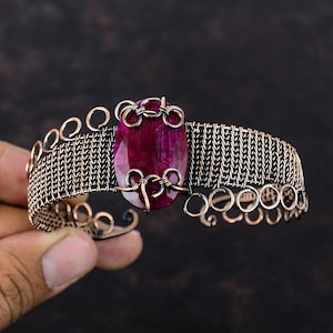 Facet Kashmir Ruby Bangle Edelsteen Manchet Armband Koperdraad Gewikkeld Verstelbare Bangle Handgemaakte Dainty Bangle Koperdraad Sieraden Voor Cadeau