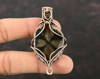 Chiastolite Gemstone Pendant Copper Wire Wrapped Jewelry Handmade Women Pendant Chiastolite Jewelry Gift For Mom Copper Wire Wrapped Pendant
