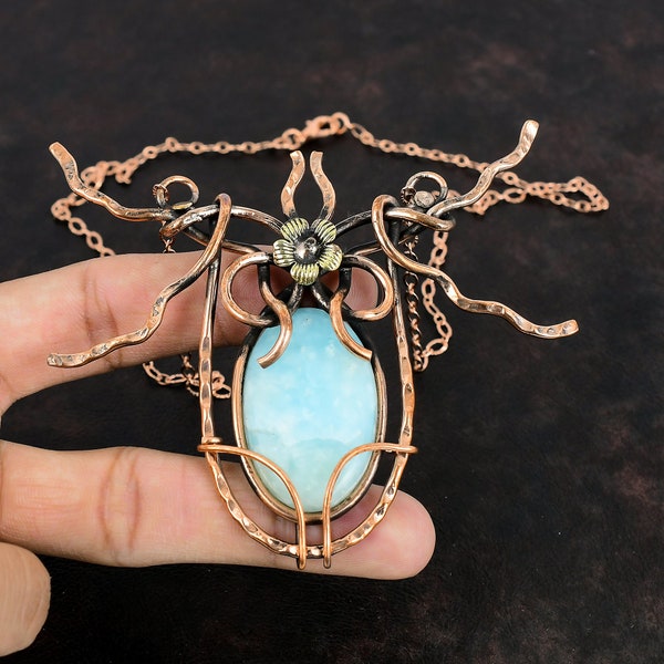 Hemimorphite Necklace Copper Wire Wrapped Jewelry Gemstone Adjustable Necklace Handmade Necklace Copper Wire Wrap Necklace Anniversary Gifts