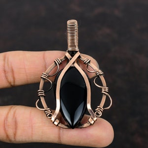 Black Onyx Copper Pendant Wire Wrapped Pendant Natural Gemstone Pendant Handmade Pendant Copper Wire Jewelry Gift For Her Black Onyx Jewelry